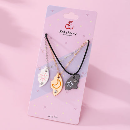 Sun Moon Star Best Friends Necklaces Gift Set for 3