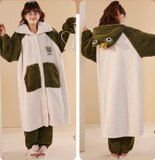 Warm Hoodie Pyjamas Set for Ladies 100% Flannel