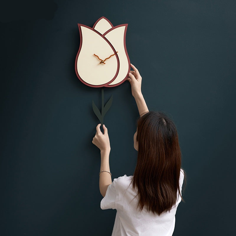 Flower Pendulum Wall Clock for Study Room