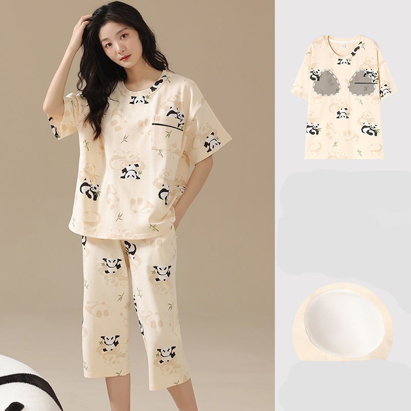 Women Soft Panda Pajamas 2-Piece Set 100% Pure Cotton