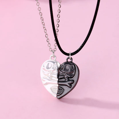 Engraved Magnetic Skull Couple Necklaces Gift Set for 2