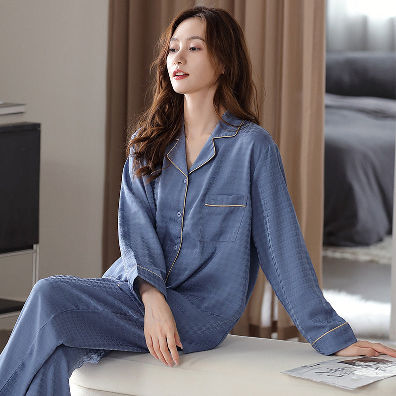 Two-Piece Notch Collar Women's Silk Pajamas Set
