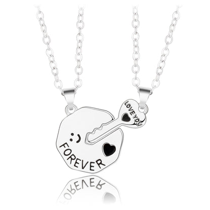 Engraved Interlocking Couple Necklaces Gift Set for 2