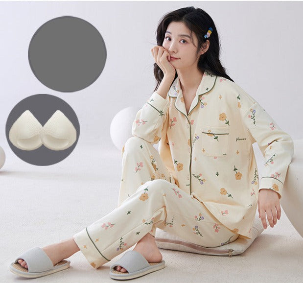 Long Sleeves Floral Pyjamas Set for Women 100% Cotton