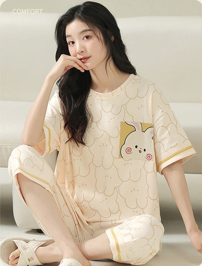 Women Soft Pajamas 2-Piece Set 100% Pure Cotton