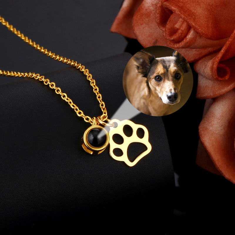 Photo Projection Paw Necklace Pet Memorial Jewelry