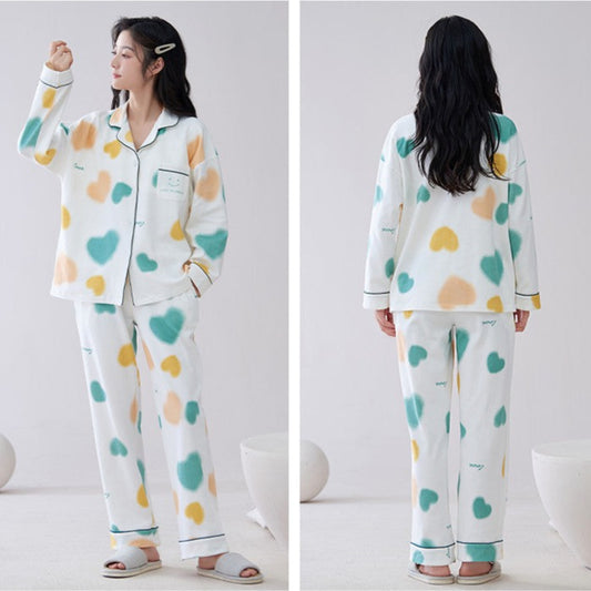 Long Sleeves Hearts Pyjamas Set for Women 100% Cotton