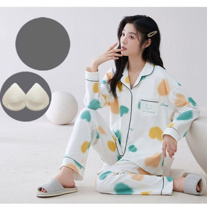 2-Piece Women's Padded Heart Pyjamas Set 100% Cotton