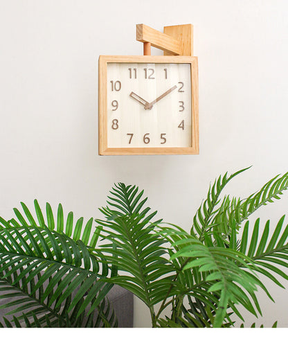 Wall Corner Two Sided Wooden Analogue Wall Clock