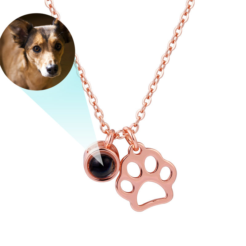 Photo Projection Paw Necklace Pet Memorial Jewelry