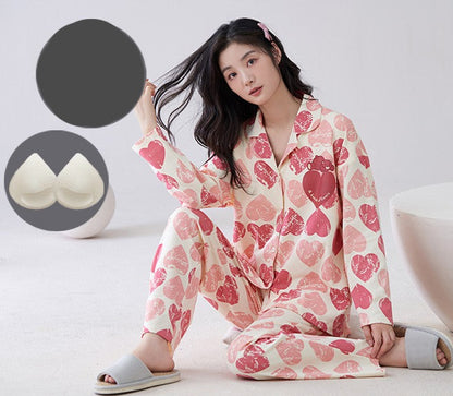 Cozy Hearts Loungewear Pajamas Set for Women 100% Flannel