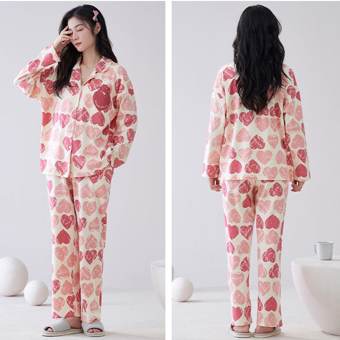 Cozy Hearts Loungewear Pajamas Set for Women 100% Flannel