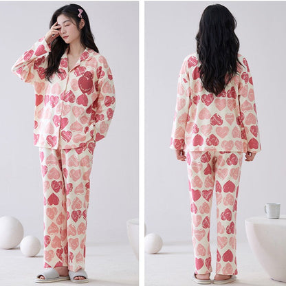 Cozy Hearts Loungewear Pajamas Set for Women 100% Flannel