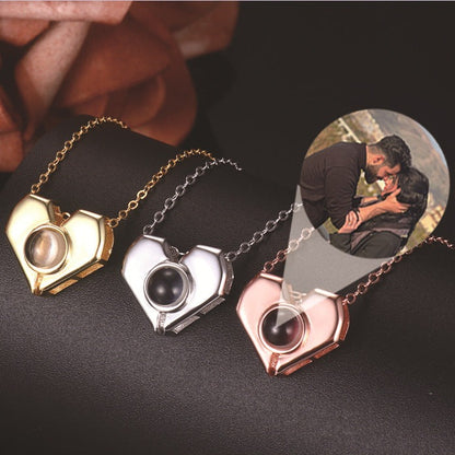 Photo Projection Heart Shaped Pendant Necklace