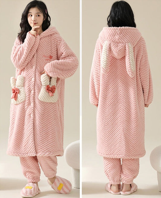 Warm Hoodie Pyjamas Set for Women 100% Flannel