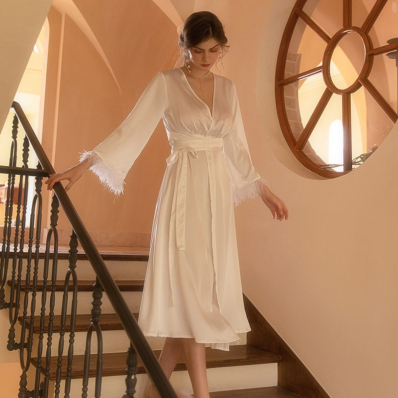 Satin Chiffon White Wedding Nightdress for Bride