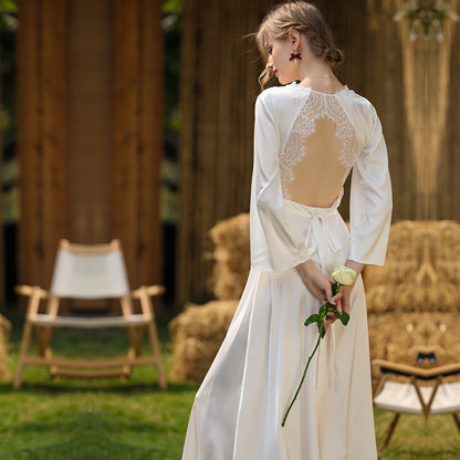 Open Back White Wedding Nightdress for Bride
