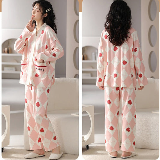 Button Down Long Pajamas Set for Women 100% Cotton