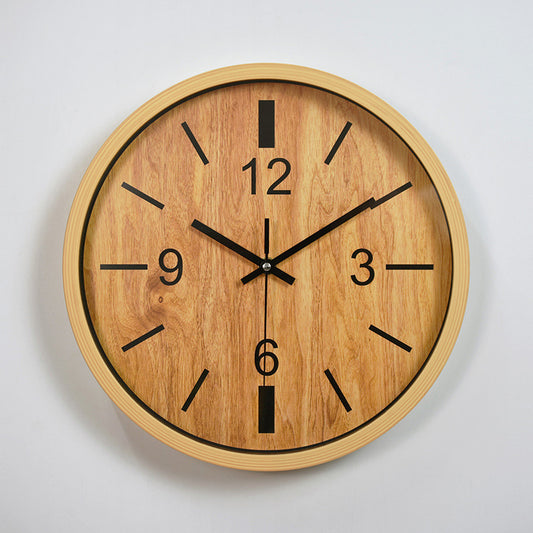 Wood Textured Silent Wall Clock for Classroom 12 Inches