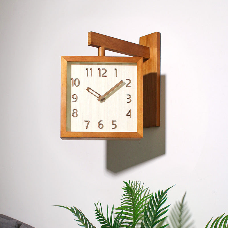 Wall Corner Two Sided Wooden Analogue Wall Clock