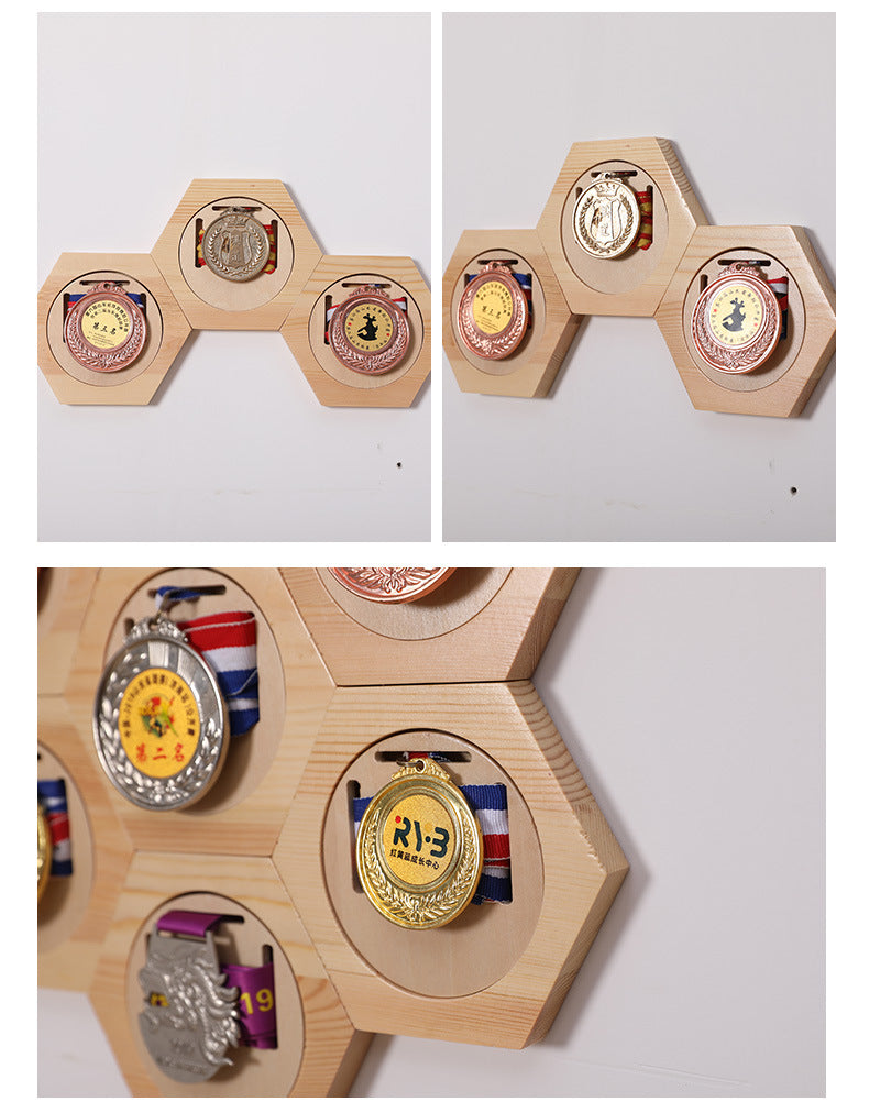 Honeycomb Wooden Wall Decoration Medals Display Set of 6