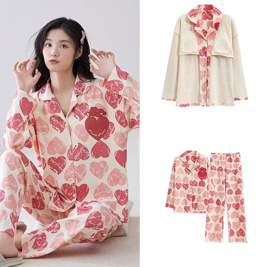 Cozy Hearts Loungewear Pajamas Set for Women 100% Flannel