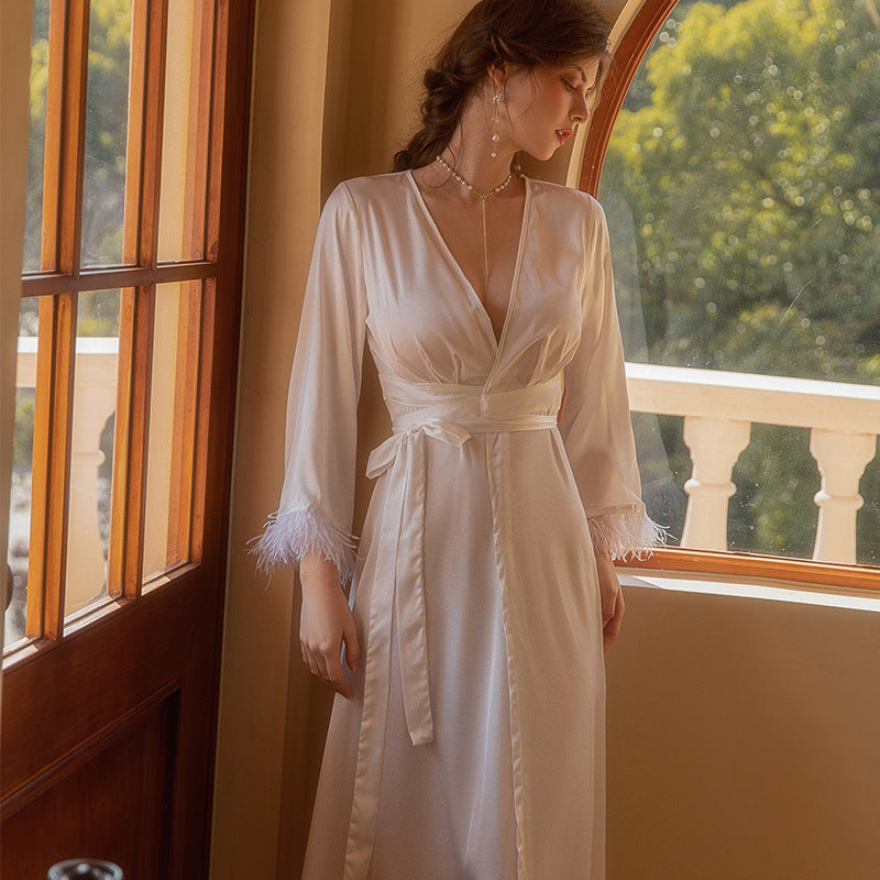 Satin Chiffon White Wedding Nightdress for Bride