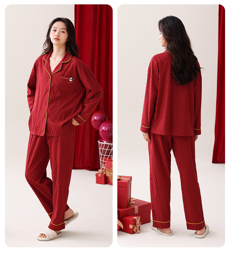 Two Piece Long Cotton Pajamas Set for Ladies