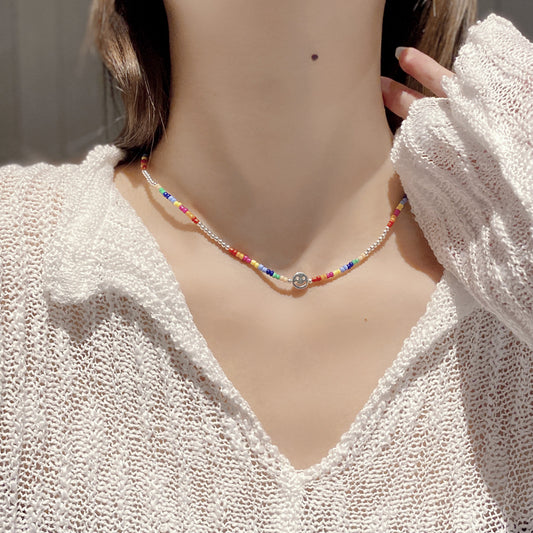 Smiley Face Beaded Necklace for Girls Loforay.com