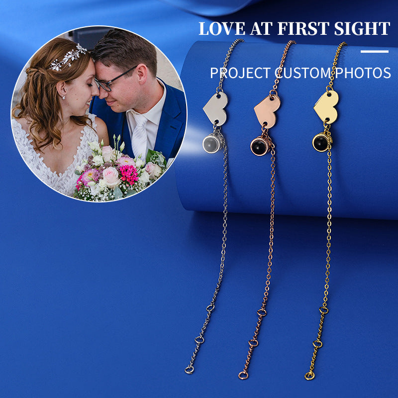 Photo Projection Heart Charm Bracelet for Her