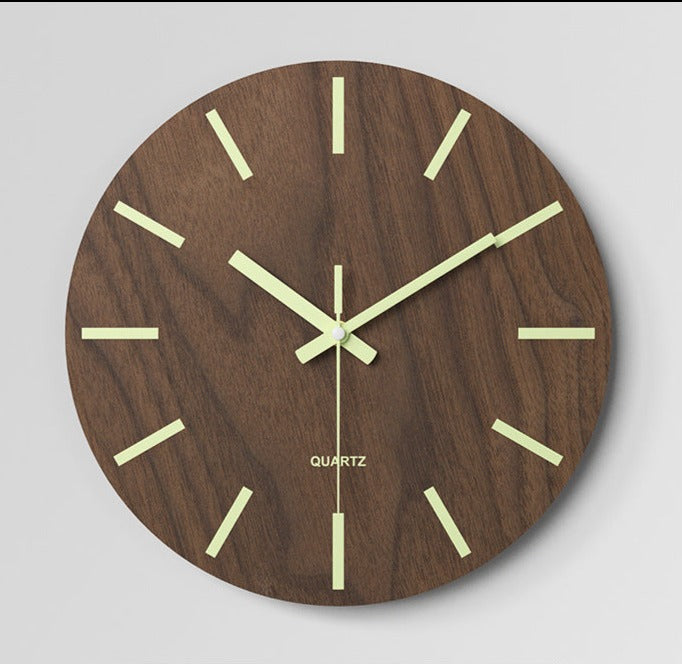 Glow in Dark Wood Textured Silent Wall Clock 12 Inches