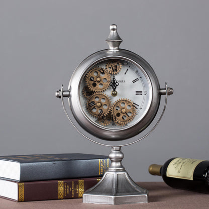 Real Moving Gears Retro Table Clock