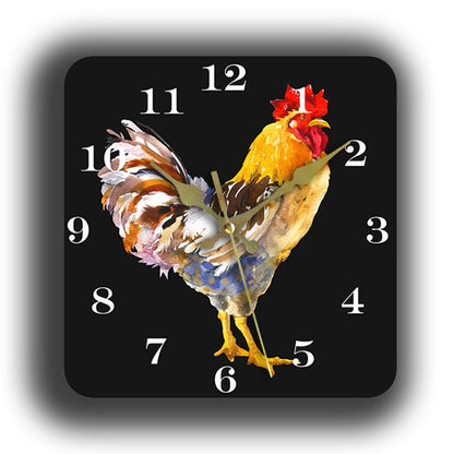 Rooster Nordic Silent Square Wall Clock 12 Inches
