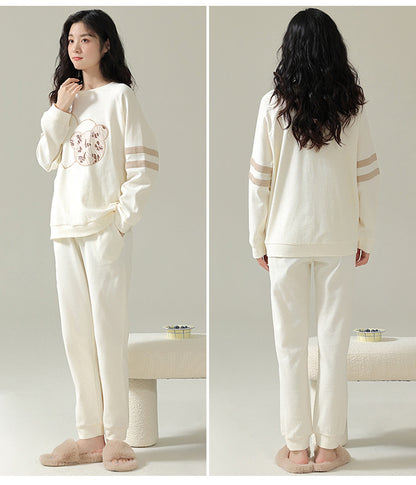 Cartoon Long Women Sleepwear PJs Set Comfy 100% Cotton
