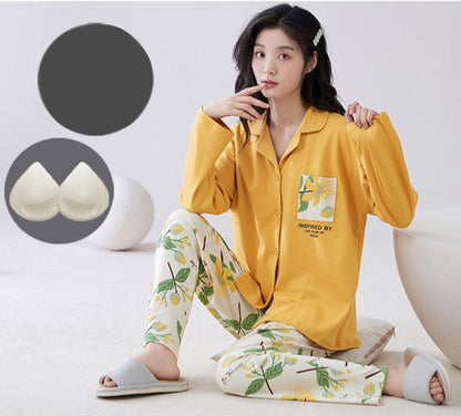 Cozy Long Sleeves Pajamas Set for Women 100% Cotton