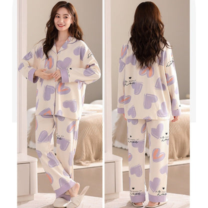 Women's Long Cute Pyjamas Set 100% Cotton