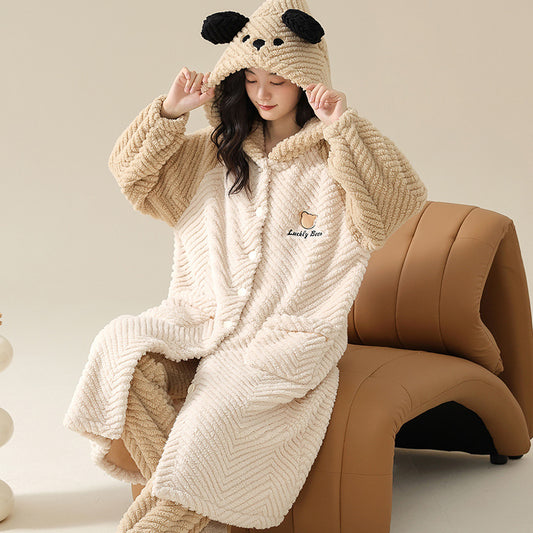 Bear Hoodie Womens Pyjamas Set 100% Flannel