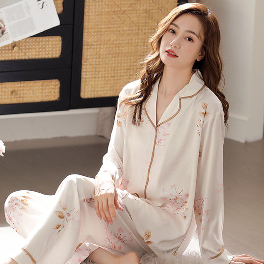 Two Piece Long Silk Pajamas Set for Women