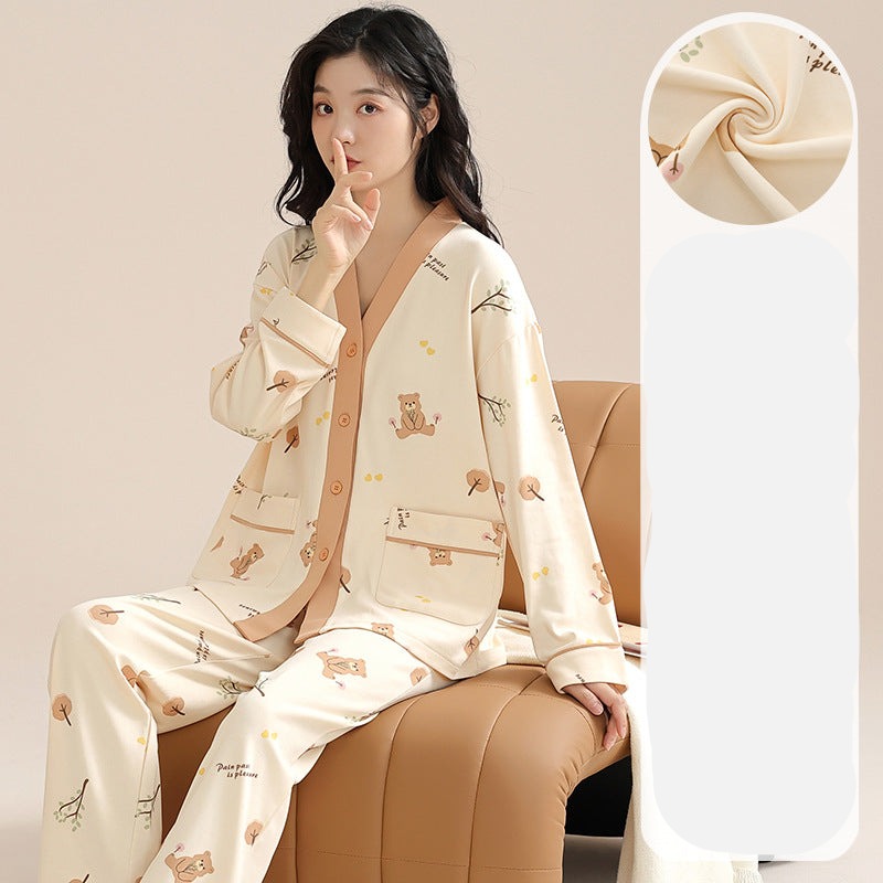 Bear Long Pyjamas Set for Women 100% Flannel