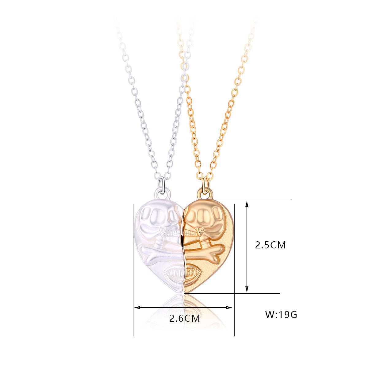 Engraved Magnetic Skull Couple Necklaces Gift Set for 2