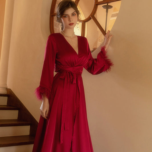 Satin Chiffon Wedding Red Nightdress for Bride