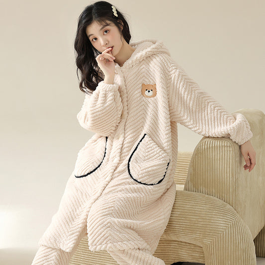 Womens Warm Hoodie Pyjamas Set 100% Flannel