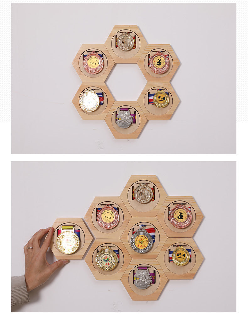 Honeycomb Wooden Wall Decoration Medals Display Set of 6