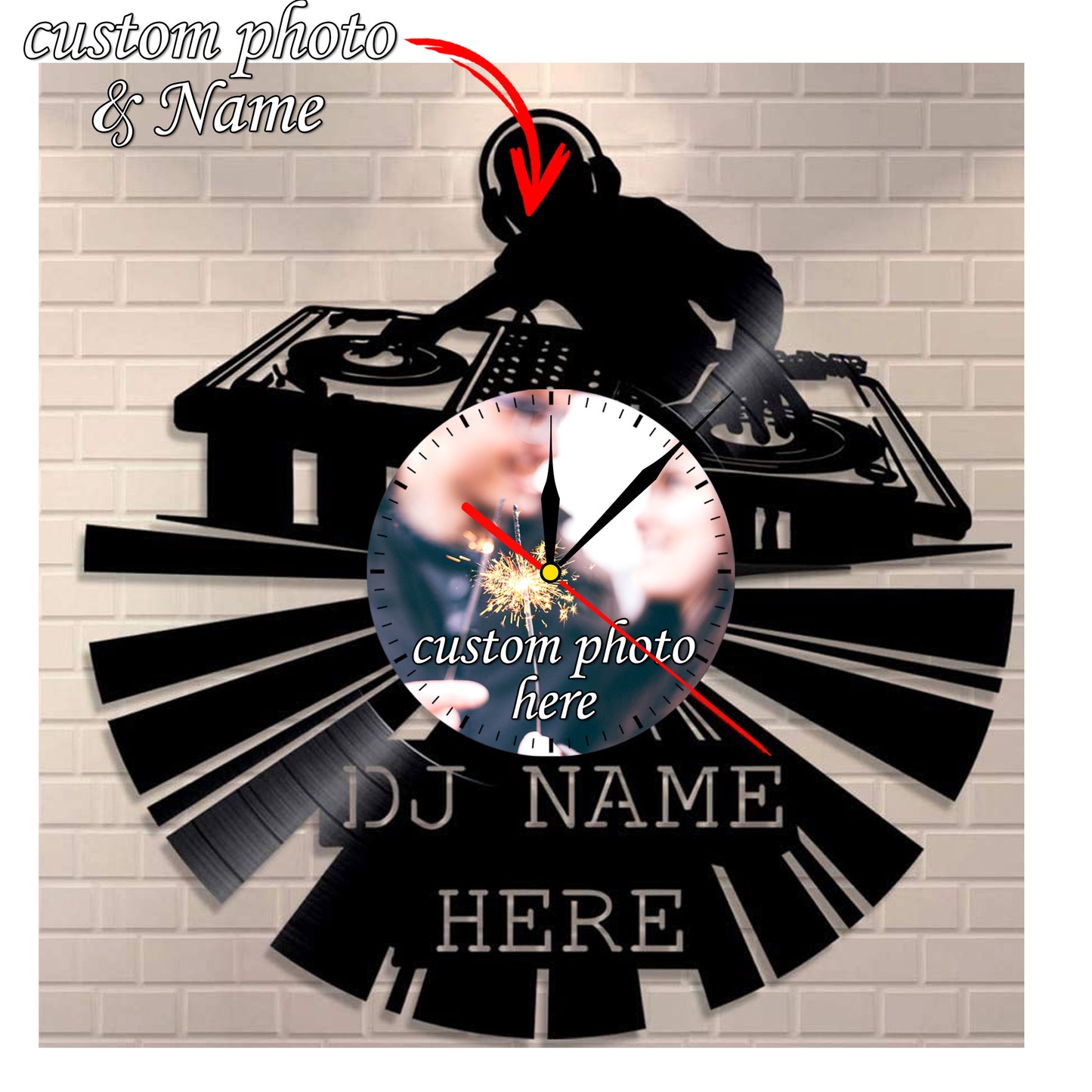 Gift for DJ Personalized Lp Record Photo Wall Clock
