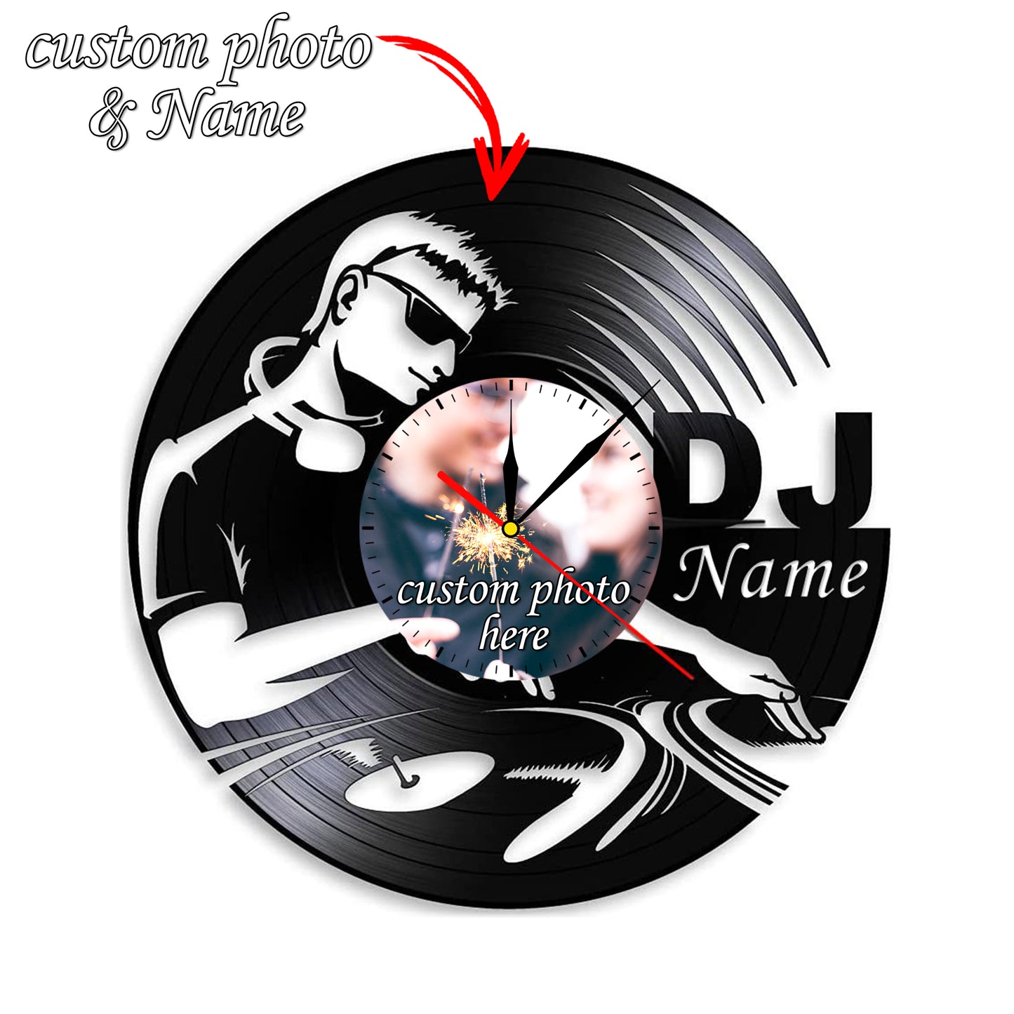 Personalized Gift for DJ Friend Lp Photo Wall Clock
