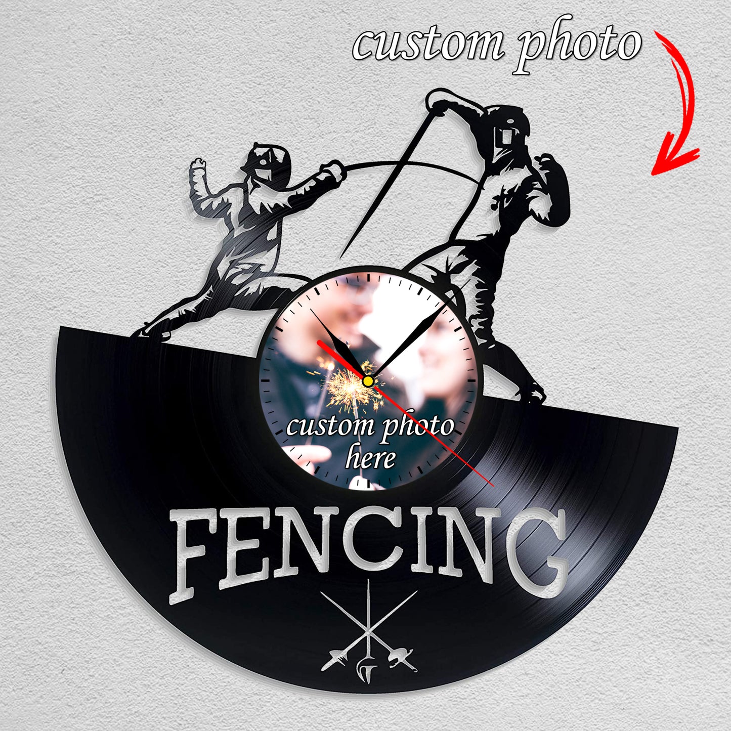Gift for Fencing Sports Fan Personalized Photo Clock