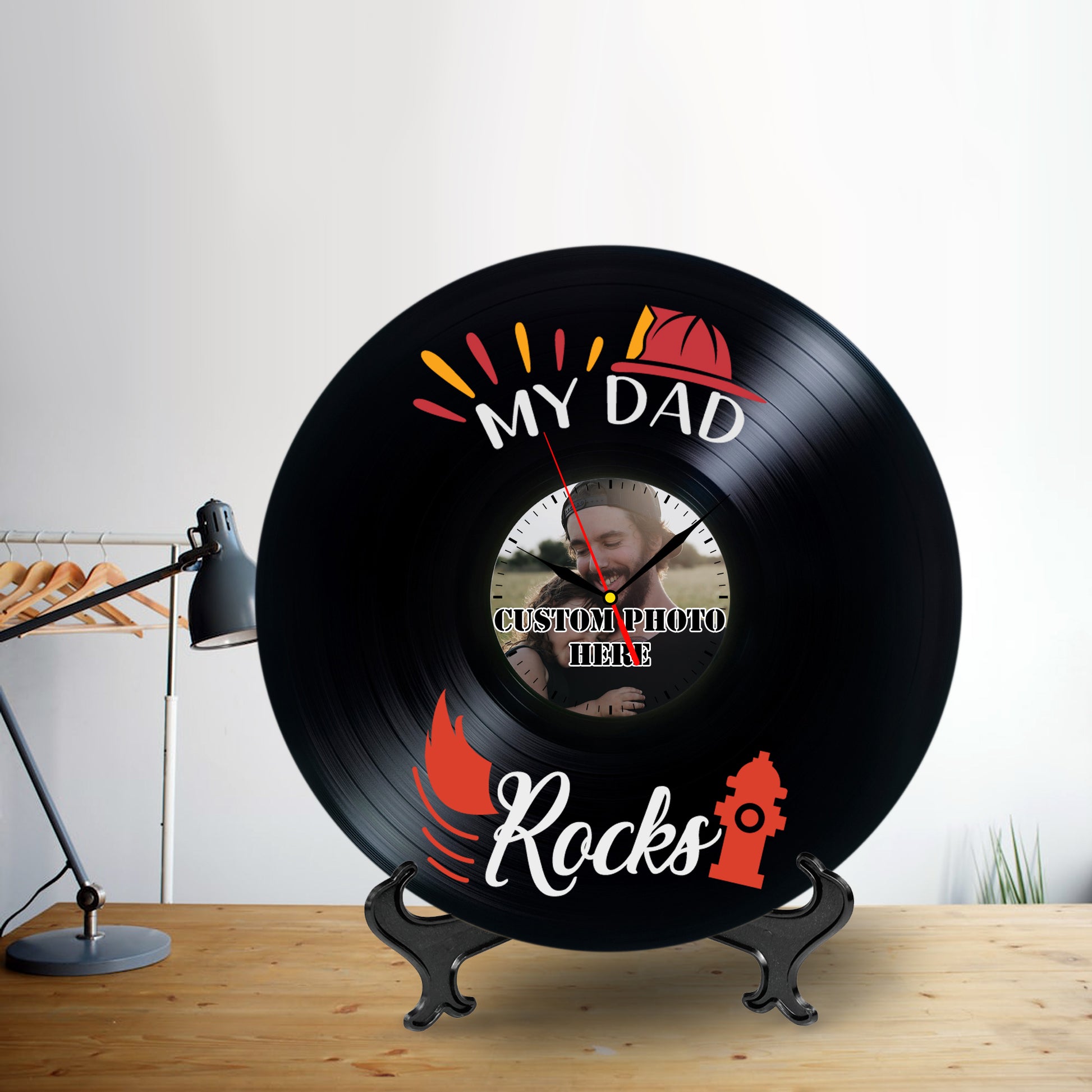 Custom Photo Lp Record Clock Gift for Firefighter Dad