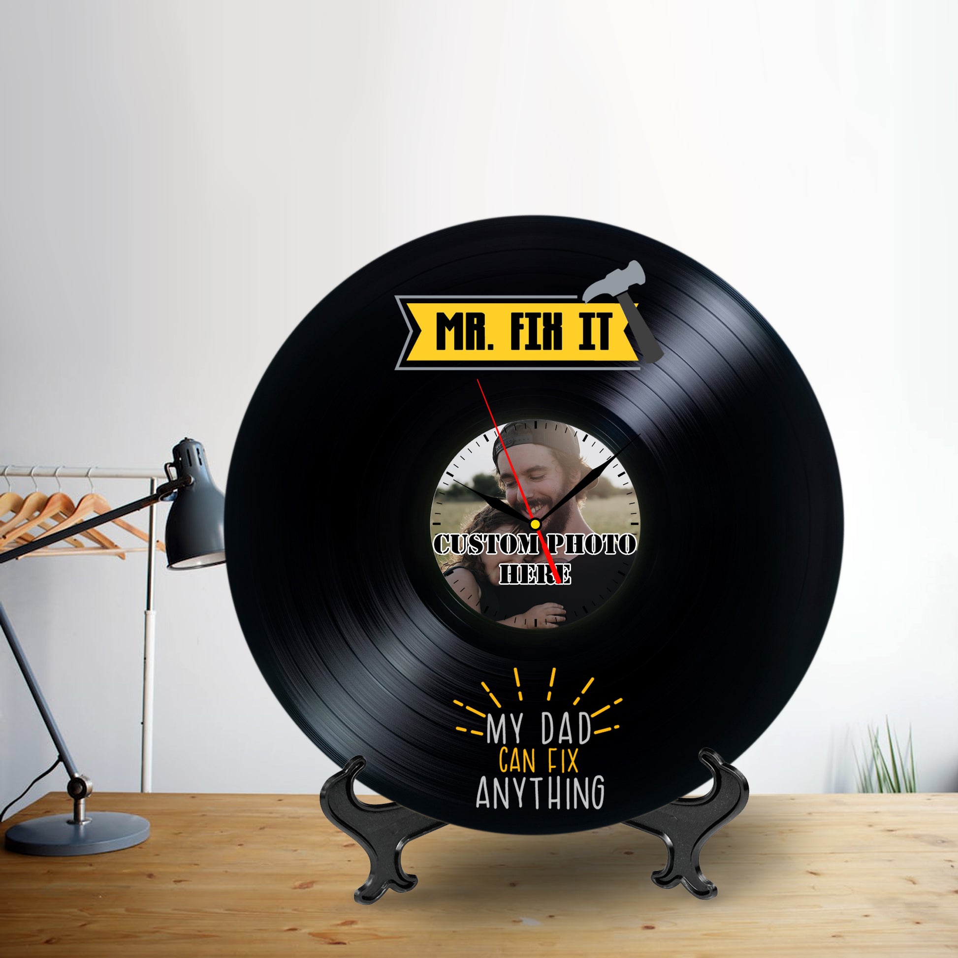 Personalized Photo Lp Record Clock Gift for Plumber Dad