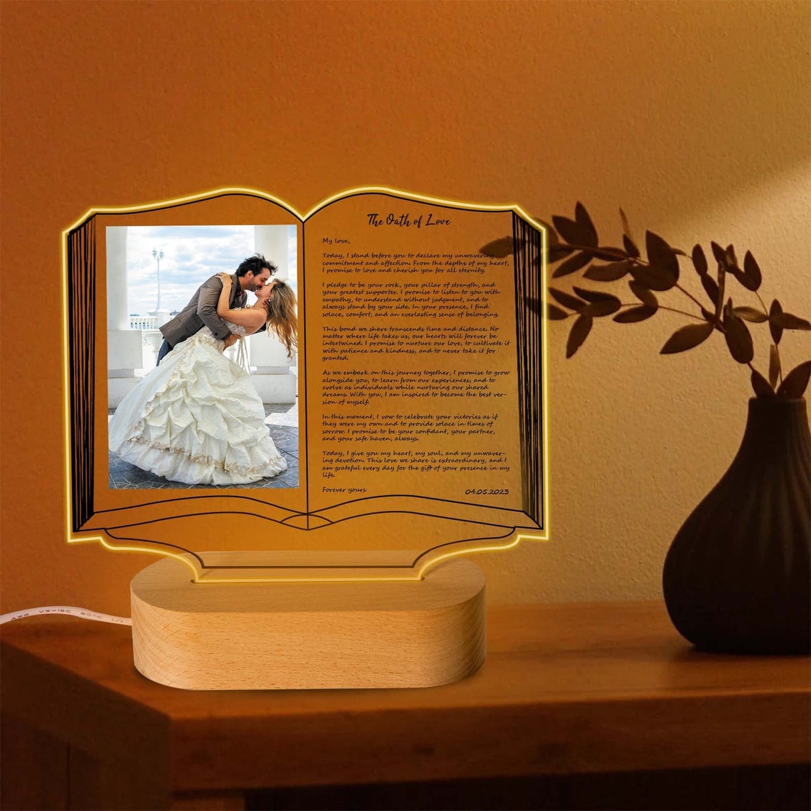 Couples Custom Photo and Love Letter Night Light