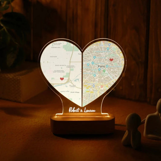 Personalized Map Print Heart Night Lamp